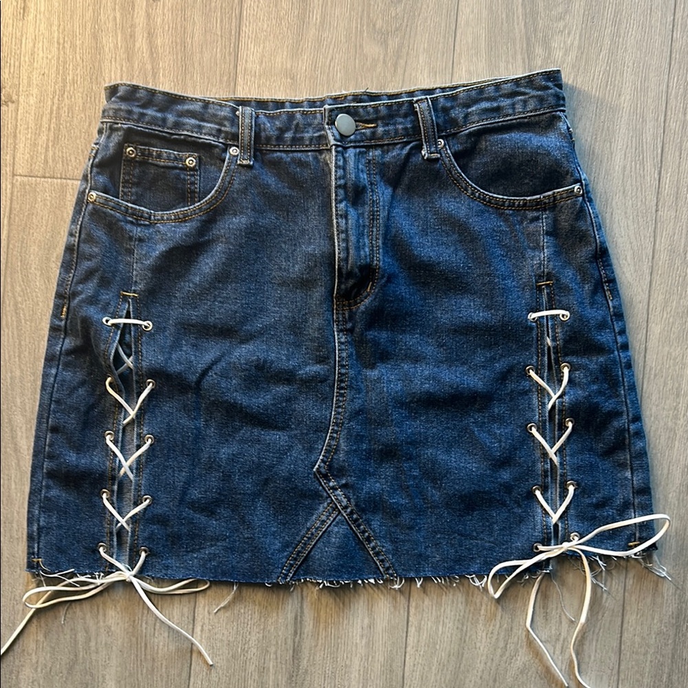 Boohoo Denim Lace-Up Skirt